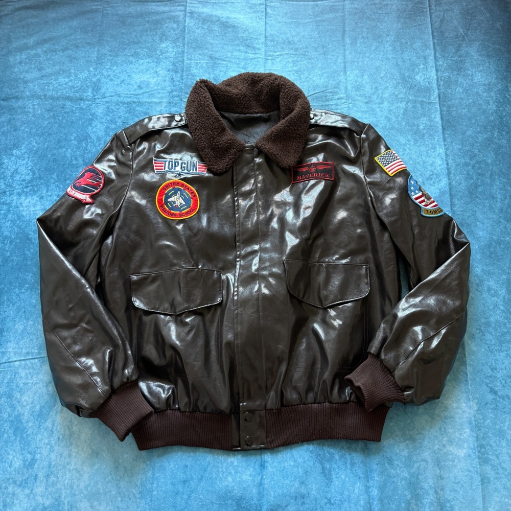 Leg Avenue Top Gun Maverick Flight Jacket Brown Faux Leather Bomber Costume Mens